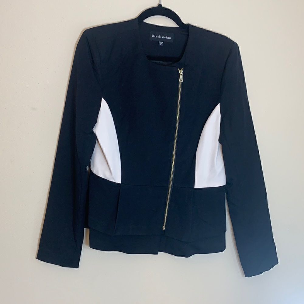 BlackâRainnâjacketâside zipâblackâandâwhiteâ(e1)